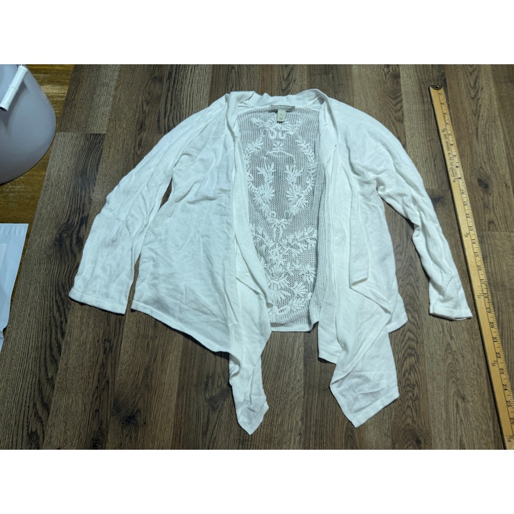 Dana Buchman Sweaters Womens Size L White Cardigan Open Front Lace Back